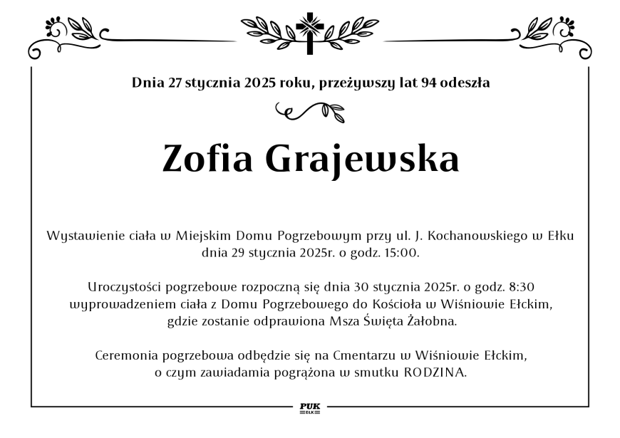 Zofia Grajewska - nekrolog